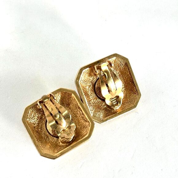 Designer 1980's Black Enamel & White Crystal Rhinestone Clip Earrings - Picture 5 of 6